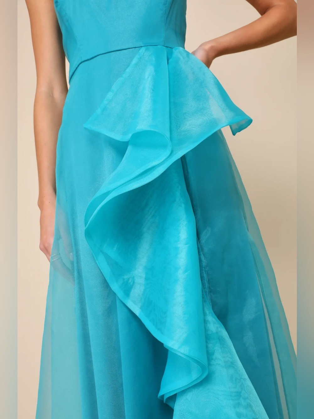 Lulus Exquisite Ease Teal Green Organza Strapless Ruffled Maxi Dress Size S NWT - Picture 3 of 13